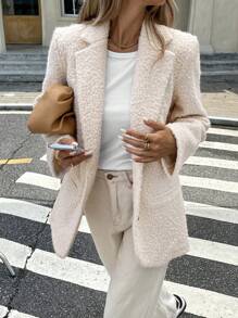 Serisse Blazer casual de color liso con cuello alto y manga larga para mujer, otoño e invierno - Albaricoque - Ver 1