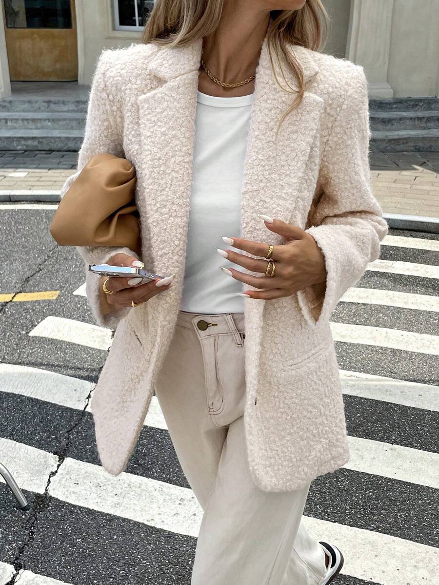 Serisse Women's Solid Color Stand Collar Long Sleeve Casual Blazer Jacket, Autumn Winter - Apricot - View 1