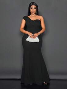 Slaydiva Robe élégante à découpe à l'épaule avec ourlet sirène - D