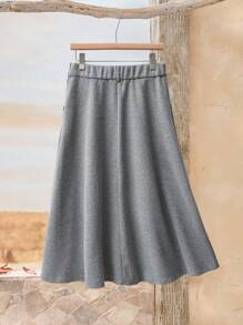 Rusticease Women's Solid Color Elegant Pocket Casual Midi Skirt