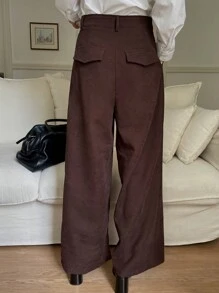 DAZY Women's Loose Fit Wide Leg Pants With Pockets Business Attire - Brown - View 2