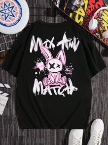Comfortcana Plus Size Rabbit & Slogan Graphic Drop Shoulder Tee MIX AND MATCH For Summer