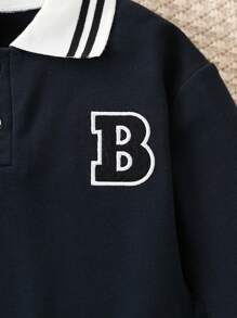 Set de 2 piezas de ropa para bebé niño con camisa tipo polo con cuello y pantalones de jean para otoño - azul real - Ver 3