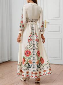 SHEIN Clasi Women's Floral Print Long Sleeve Minimalist Extra Long Casual Dress