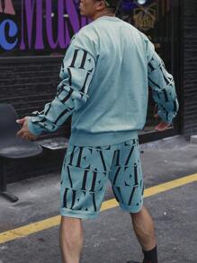 Manfinity EMRG Men's All-Over Print Crew Neck Long Sleeve Knitted Sweater And Shorts Set