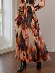 MOTF PREMIUM MESH ALLOVER PRINT RUFFLE TRIM SKIRT - Yellow - View 2