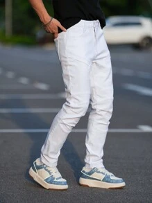 Manfinity Homme Men's Pocket Skinny Casual All-Match Jeans - White - View 5