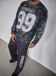 Manfinity Roughcore Men's Plus Size Letter Print Crew Neck Sweatshirt And Sweatpants Casual Set - Multicolor - View 5