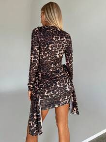 Aloruh Women's Leopard Print Pleated Mini Slip Dress