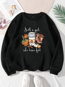 SHEIN LUNE Plus Size Women's Just A Girl Who Loves Fall Pumpkin Spice Latte Sweatshirt