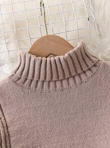 Bộ 2 món/Bộ áo len oversize thường ngày cho bé gái tuổi teen và quần ống rộng, áo chui đầu đan xẻ tà gấu rộng và quần dài, mùa thu - Màu Khaki - Xem 6