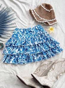 Soleia Floral Layered Mini Skirt, Casual Vacation