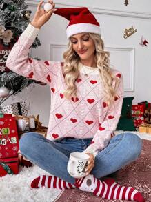 SHEIN LUNE Áo len dài tay cổ tròn họa tiết trái tim rộng rãi cho nữ vào mùa thu đông - Nhiều màu - Xem 3