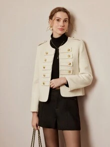 MOTF PREMIUM ABRIGO LARGO DE LANA CON DETALLE DE BOTÓN DORADO
