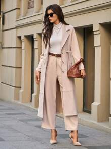 RueChic Cappotto lungo con vita regolabile tramite cordoncino - Beige - Visualizzare 3