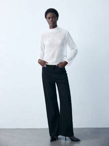 Maija Women's Casual Loose Fit Stand Collar Long Sleeve Top, Spring & Summer - White - View 4