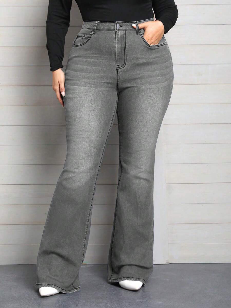 EMERY ROSE Plus Size Flared Flare Stretch Jeans för kvinnor - Grå - Visa 1