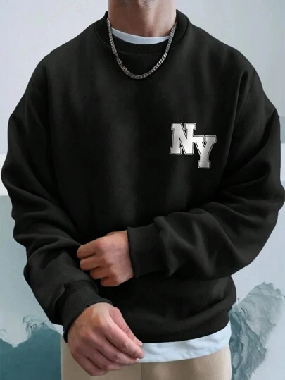 EURMUSE Herren Sweatshirt mit Fallschulter und Buchstabenmuster