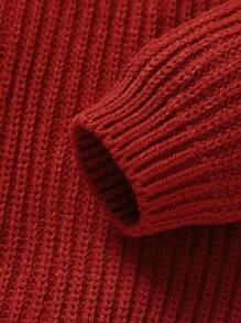 SHEIN Sweater Bayi Laki-laki Warna Polos Kerah Bulat Lengan Panjang untuk Musim Gugur - Burgundy - View 3