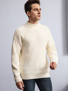Manfinity CityGents Suéter informal de unicolor con cuello alto para hombre, de manga larga