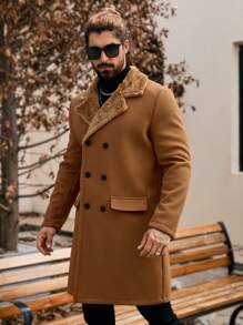 Manfinity CasualCool Chaqueta casual de doble botonadura de unicolor para hombres, para el otoño/invierno, combina y combina la ropa de otoño para hombres, abrigo caqui de invierno para hombres, abrigo cálido de felpa