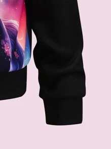 2pcs Young Girl Autumn/Winter Horse Print Round Neck Long Sleeve Sweatshirt And Flare Pants Casual Outfit - Black - View 5