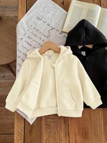 SHEIN LMoss Kids LMoss 2件組女嬰可愛純色連帽秋季運動衫套裝 - 彩色 - 查看 3