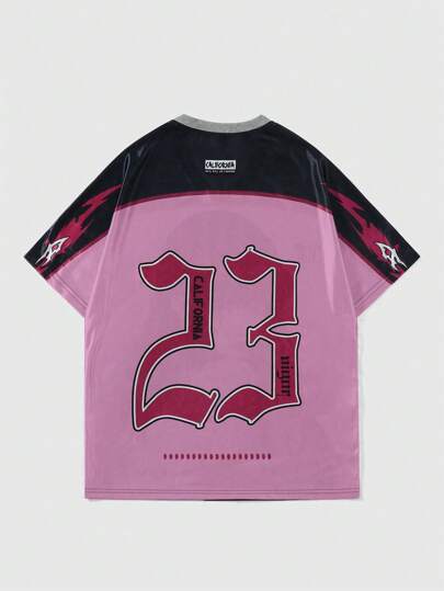 Street Life Men's Short Sleeve Football Jersey Style T-Shirt With Anime Print, Suitable For Spring And Summer, School