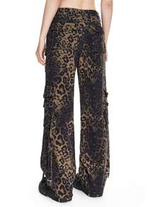 ROMWE Hippie Women's Fashion Leopard Print Denim Jeans With Pockets - Multicolor - View 3