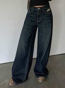 DAZY Blugi largi pentru femei, cu buzunare largi, din denim, casual, Y2K, blugi baggy, haine pentru întoarcerea la școală