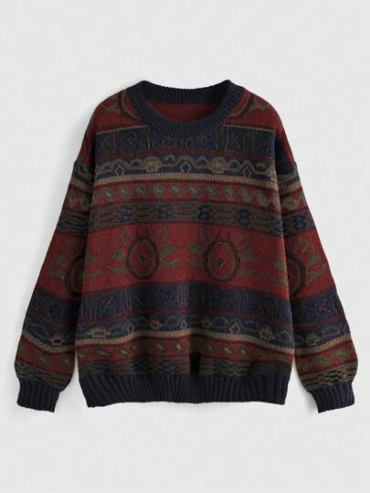 Fairycore Suéter de cuello redondo con detalle gráfico minimalista para talla grande, para invierno