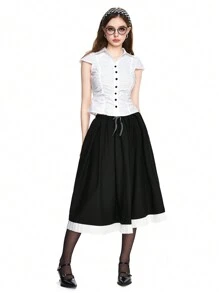 ROMWE Kawaii Gonna Stile Plaid Plissettata Con Fiocco In Nastro 2 In 1 Per Il Ritorno A Scuola Per Donne