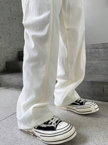 Manfinity Hypemode Solid Color Drawstring Pocket Casual Wide Leg Pants