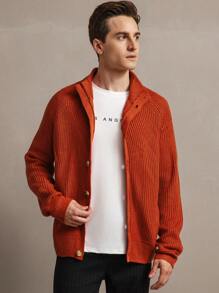 Manfinity Homme Men's Solid Front Button Casual Long Sleeve Cardigan - Orange - View 5