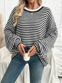Chiquease New Loose Knit Pullover Sweater Women Fall Winter Fashion Classic Knitwear Knit Pullover - Black - View 8