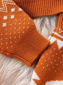 Tween Girl 2pcs Cute Deer Print Holiday Outfit , Fashionable Casual Christmas Attire - Khaki - View 6