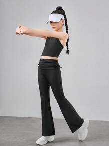 SHEIN 2 pezzi Set casual per ragazze pre-adolescenti con leggings e pantaloncini in maglia nera con effetto tie-dye - nero - Visualizzare 7