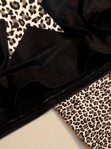 2pcs Tween Girl Elegant Star & Leopard Print Long Sleeve Loungewear Set - Black - View 6