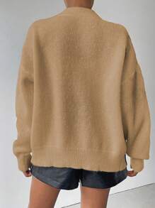 SHEIN Unity 女式长袖前扣花卉图案亮片装饰衬衫 - 卡其色 - 查看 2