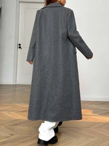 SHEIN EZwear 1pc Women's Grey Woven Double-Breasted Long Sleeve Overcoat