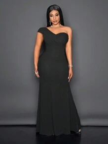 Slaydiva Robe élégante à découpe à l'épaule avec ourlet sirène - D