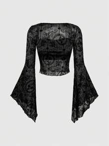 ROMWE Goth Blusa gótica ajustada para mujer para Halloween - Negro - Ver 1