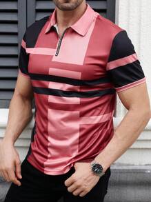 Manfinity Sport Corelite 男友风男士运动条纹拼布修身 Polo 衫 - 彩色 - 查看 4