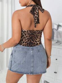 SHEIN EZwear Áo ba lỗ họa tiết da báo cổ chữ V gợi cảm mùa hè cỡ lớn cho nữ - Nhiều màu - Xem 2