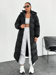 EURMUSE Waterproof, Keep Warm Feature, Double Colored Drawstring Detailed, Puffer Wintercoat - Black - View 2