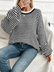 Chiquease New Loose Knit Pullover Sweater Women Fall Winter Fashion Classic Knitwear Knit Pullover - Black - View 3