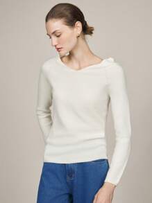 BizChic Suéter blanco marfil con forro térmico, top casual elegante de invierno para mujer para Navidad, Acción de Gracias - Blanco - Ver 6
