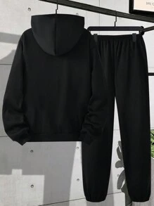 2 pièces Ensemble sweat-shirt à capuche et pantalon Brooklyn avec impression de lettre épaissi, pour garçons adolescents