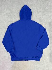 Manfinity Hypemode Letter & Five-Pointed Star Print Zip-Up Hooded Sweatshirt - Royal Blue - View 2