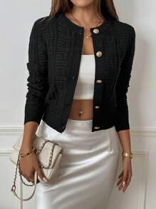 SHEIN PETITE Women's Plain Front Button Long Sleeve Simple Casual Blouse Fall Winter Cloth For Women